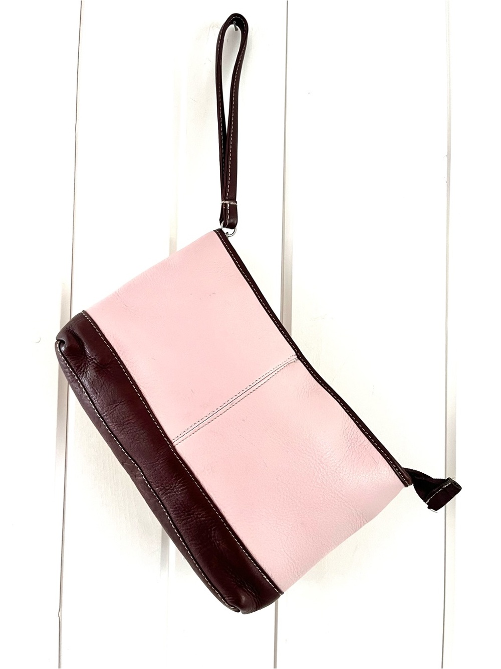 Latico Pink/Red Brown Pebbled Leather Wristlet Bag
